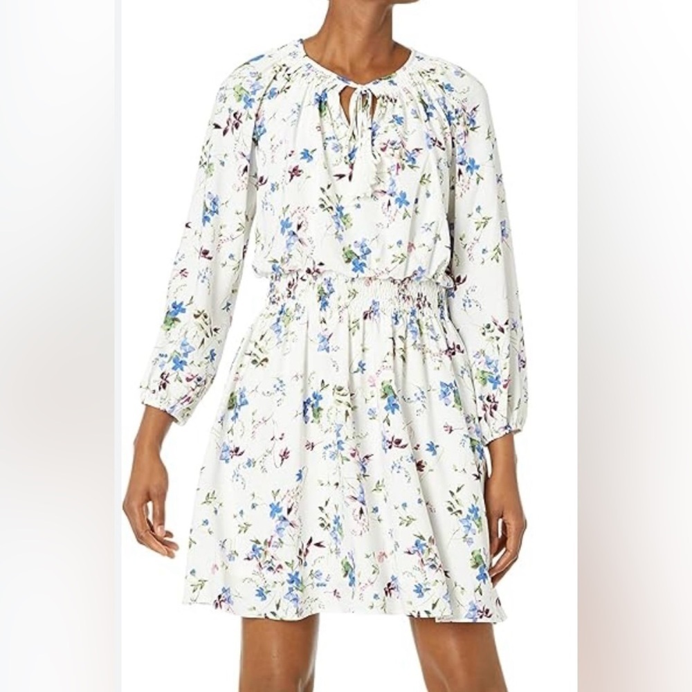 Taylor • White Dress w/ Blue and Purple Floral Pattern • Size 16 • EUC